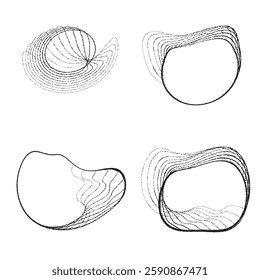 Rough edges lines in irregular Form . Rotate rounded shape Vector Illustration .Rotating shapes form a ring.Rotating design element . Various lines forming round frame . Abstract Geometric line art .