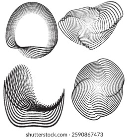 Rough edges lines in irregular Form . Rotate rounded shape Vector Illustration .Rotating shapes form a ring.Rotating design element . Various lines forming round frame . Abstract Geometric line art .