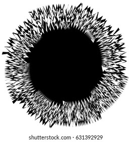 Rough, edgy textured geometric element. Abstract black and white shattered shape.
