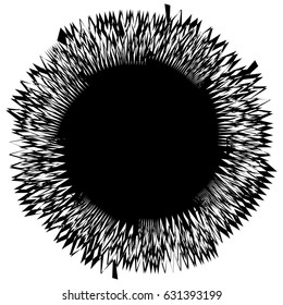 Rough, edgy textured geometric element. Abstract black and white shattered shape.