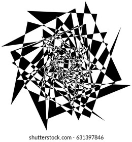 Rough, edgy textured geometric element. Abstract black and white shattered shape.