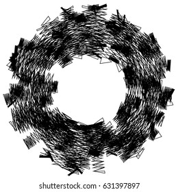 Rough, edgy textured geometric element. Abstract black and white shattered shape.