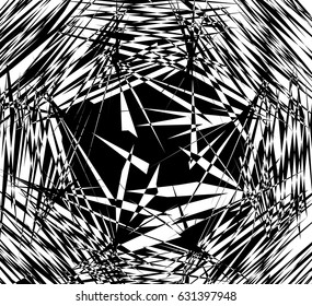 Rough, edgy textured geometric element. Abstract black and white shattered shape.