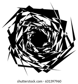 Rough, edgy textured geometric element. Abstract black and white shattered shape.