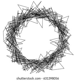 Rough, edgy textured geometric element. Abstract black and white shattered shape.