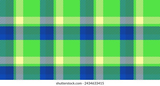 Rough fabric vector seamless, velvet pattern texture plaid. Graphic textile tartan background check in blue and green color.