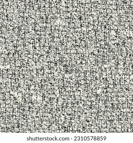 Rough, fibrous surface, with cracks and small holes here and there. Thick, old, damaged fabric. Distressed carpet texture. Monochrome graphics. Vector seamless.