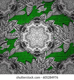 Rough floral pattern. Wallpaper baroque, damask. Rough vector background. Graphic modern rough pattern on green background.