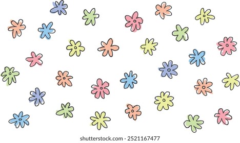 Rough flowers doodle with color. Ink pen texture. Hand drawn illustration vector.