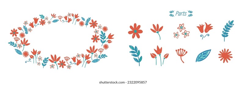 Rough flowers and leaves, flower field, vector illustration