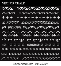 Rough freehand Hand Drawn Chalk Borders School Clip art. Vector birthday scribbled chalkboard background. African Chalk Borders Set. 
