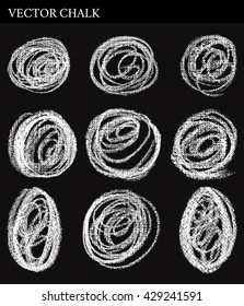 Rough grainy Vector Chalk Circle frames on blackboard. Vector chalk Hand drawn clip art.
