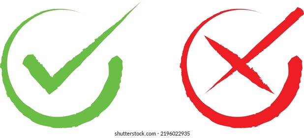 Rough Green Tick and Red Cross Symbol, Zeichen