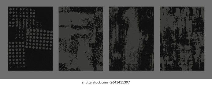 Rough grunge background. Black, grey dirty surface. Old wall imitation. Vector illustration. Brush strokes texture. 