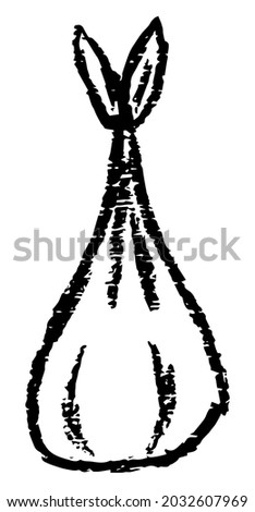 Rough grunge black and white contour drawing of the bundle bag. Simple clipart of humble cloth bundle