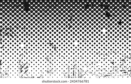 Rough Grunge Gritty Vector Halftone Pattern Dots with Transparent Background Distressed Spilled Ink Overlay Design