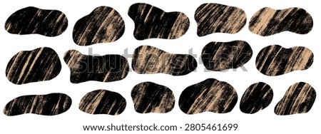 Rough grunge organic blob with cutout texture for collage and sticker poster. Irregular squishy shape with paint brush grain on white. Vector set of grunge textured papercut elements and organic form.