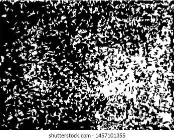 Rough grunge pattern design. Black dusty scratchy texture. Abstract grainy background.Splatter grungy overlay pattern design. Dry brush strokes. Vector illustration. 