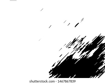 Rough grunge pattern design. Black dusty scratchy texture. Abstract grainy background.Splatter grungy overlay pattern design. Dry brush strokes. Vector illustration.  