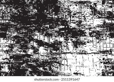 Rough Grunge Texture with Scratch and Splatter Brush Strokes - Black and White Overlay for Poster, Banner, and Design Layouts