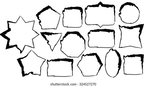Rough grungy ink frame of different thickness and shape. All isolated.
