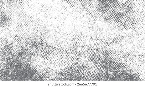 Rough halftone gradient texture with heavy grain. Grunge dot noise background for abstract overlay. Distressed pattern for vintage print design.
