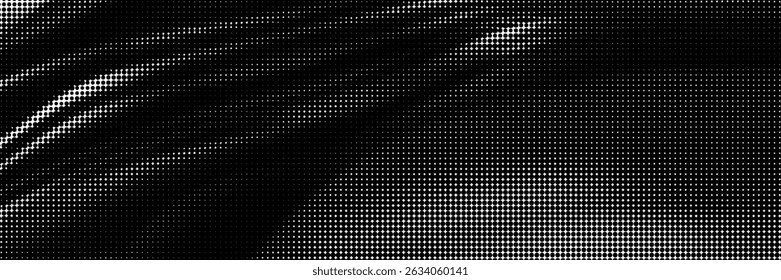 Fundo de grange de meio-tom áspero com textura de sobreposição de onda de luz. Banner vetor horizontal moderno. Impressão retrô geométrica.