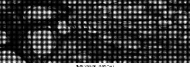 Rough halftone grange backdrop with white overlay texture. Horizontal vector modern banner. Geometric retro print.