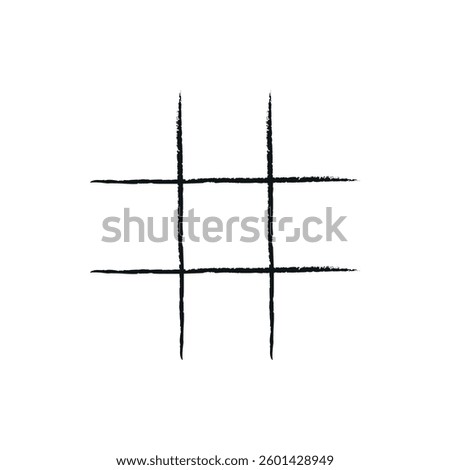 Rough, hand drawn black tic tac toe grid with uneven, textured lines on white background.