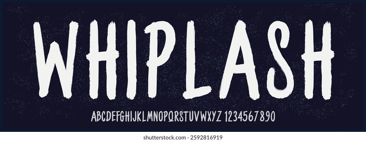 Rough hand drawn brush vector font. Uppercase and number alphabet font. 