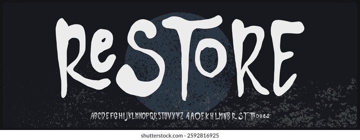 Rough hand drawn brush vector font. Uppercase and variation alphabet font. 