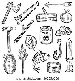 Rough Hand Drawn Camping Summer Time Icons