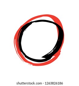 Rough Hand Drawn Circle Black and Red Isolated Frame. Paintbrush Round Border, Vector Doodles Element. Scribble Shape for Messages and Dialogues