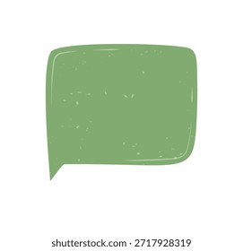 Rough hand drawn organic speech sticker in green rectangle box with subtle paper texture. This patch forms a unique message element for a creative talk or comment in modern memo and conversation