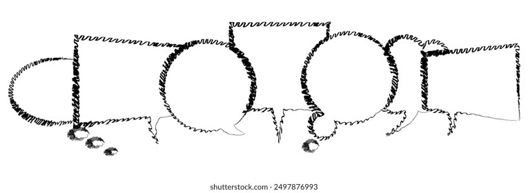 Rough hand drawn Speech bubbles Icon. Social media communication. Black dialogue concept. Vector illustration.