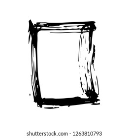 Rough Hand Drawn Square Black Isolated Frame. Paintbrush Border, Vector Doodles Element. Scribble Shape for Messages and Dialogues