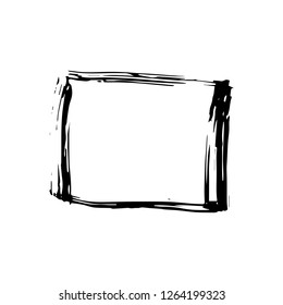 Rough Hand Drawn Square Black Isolated Frame. Paintbrush Border, Vector Doodles Element. Scribble Shape for Messages and Dialogues