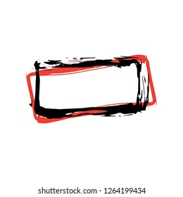 Rough Hand Drawn Square Black and Red Isolated Frame. Paintbrush Border, Vector Doodles Element. Scribble Shape for Messages and Dialogues