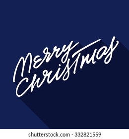 Rough hand lettering 'Merry Christmas' on blue background.