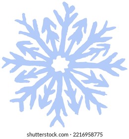 Rough hand-drawn brush single snowflake. Vector winter clipart isolated on transparent background