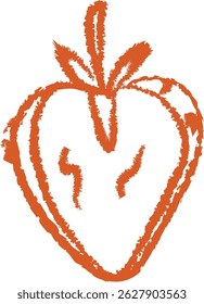 Um esboço áspero desenhado à mão de um morango com linhas texturizadas. A forma da baga é retratada com uma aparência rústica, semelhante a um esboço. Ilustração de vetor de desenhos animados.