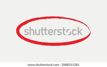 A rough, hand-drawn red oval shape with a textured brushstroke effect on a white background.
