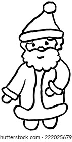 Rough hand-drawn simple outline black and white icon of cute smiling Santa Claus. Winter holiday vector doodle isolated on transparent background. Illustration for kids coloring page