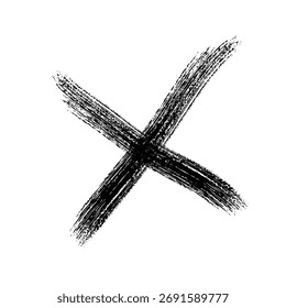 A rough, hand-drawn 'X' mark in black, conveying a sense of rejection, error, or cancellation. Perfect for signs, labels, or digital graphics needing a clear negative indicator.