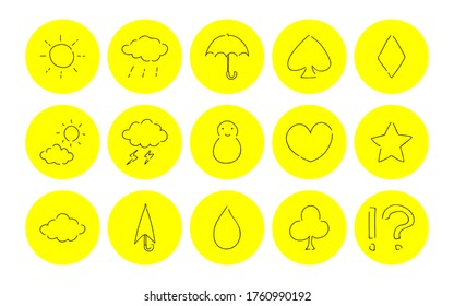 Rough handwritten icon set: weather and playing cards vector illustration
Yellow on black