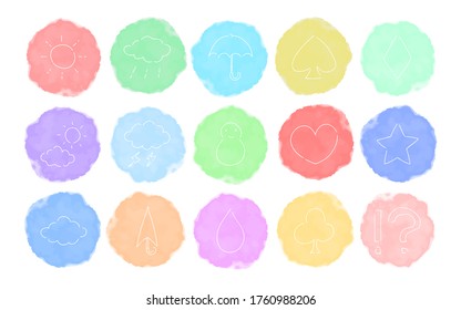 Rough handwritten watercolor style icon set: weather and playing cards vector illustration
colorful