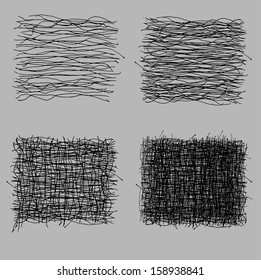 Rough hatching grunge drawing textures set. vector illustration 