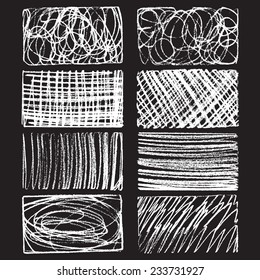Rough hatching grunge drawing textures set. vector illustration
