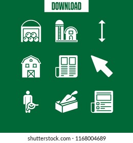 rough icon. 9 rough vector set. barn, scroll, up right black arrow and brick icons for web and design about rough theme