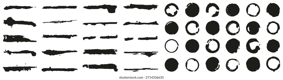 Rough ink brush strokes and circular paint marks. Expressive textures add raw artistic character